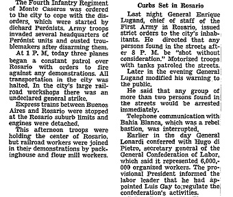 El 24 de Septiembre de 1955 Era un 24 de septiembre de 1955, mientras los medios locales ocultaban informacin, The New York Times publicaba esta nota en la que se detallan los hechos protagonizados por la Resistencia Peronista en la ciudad de Rosario con un saldo de 15 muertos y ms de 50 heridos.